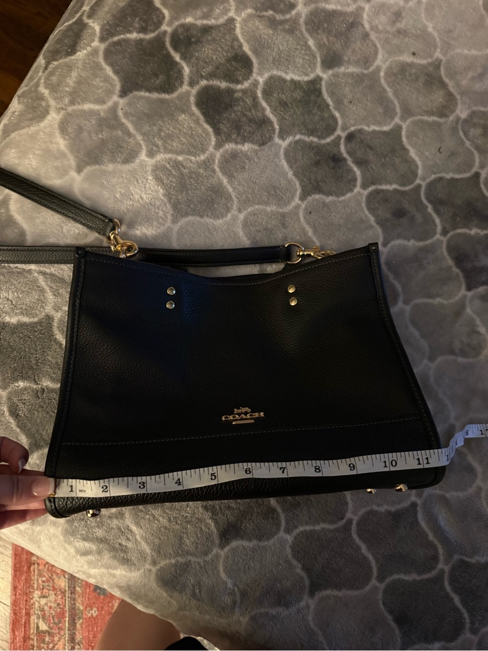Coach Black Pebbled Leather Satchel with Gold Hardware and Crossbody Strap - Picture 9 of 13